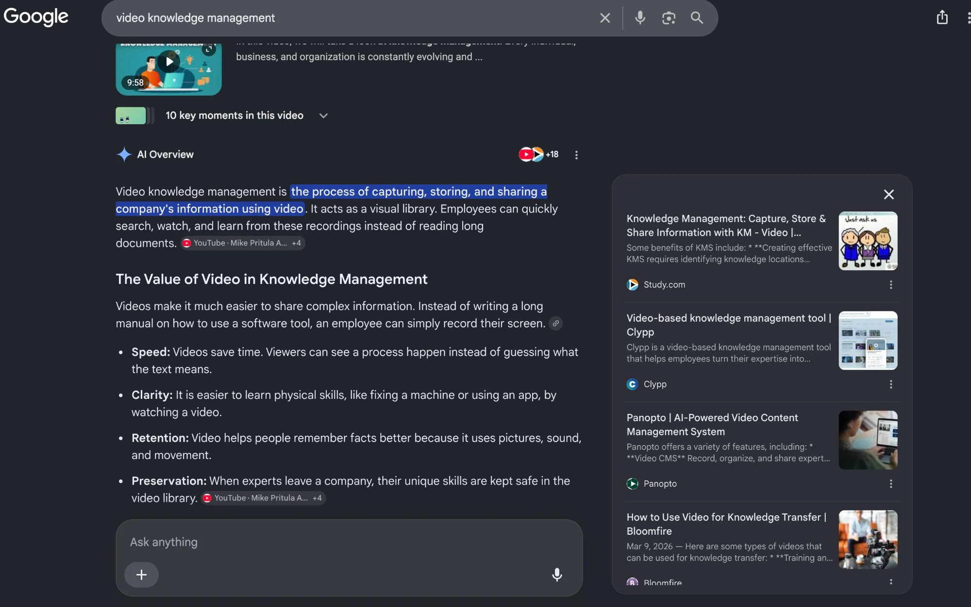 Google AI Overview (EN) — video knowledge management