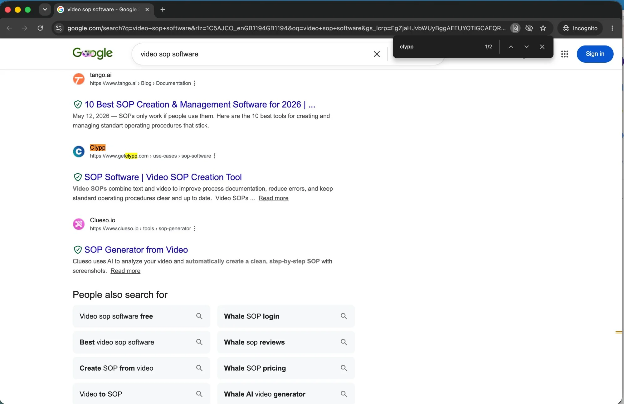 Google (EN · incognito) — video sop software