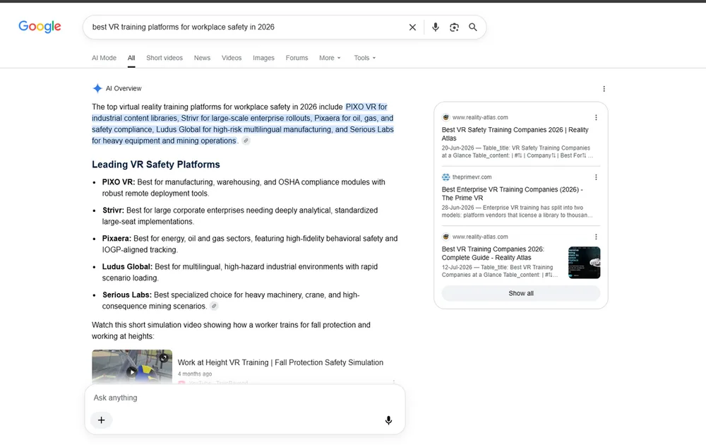 Google AI Overview — best VR training platforms for workplace safety in 2026