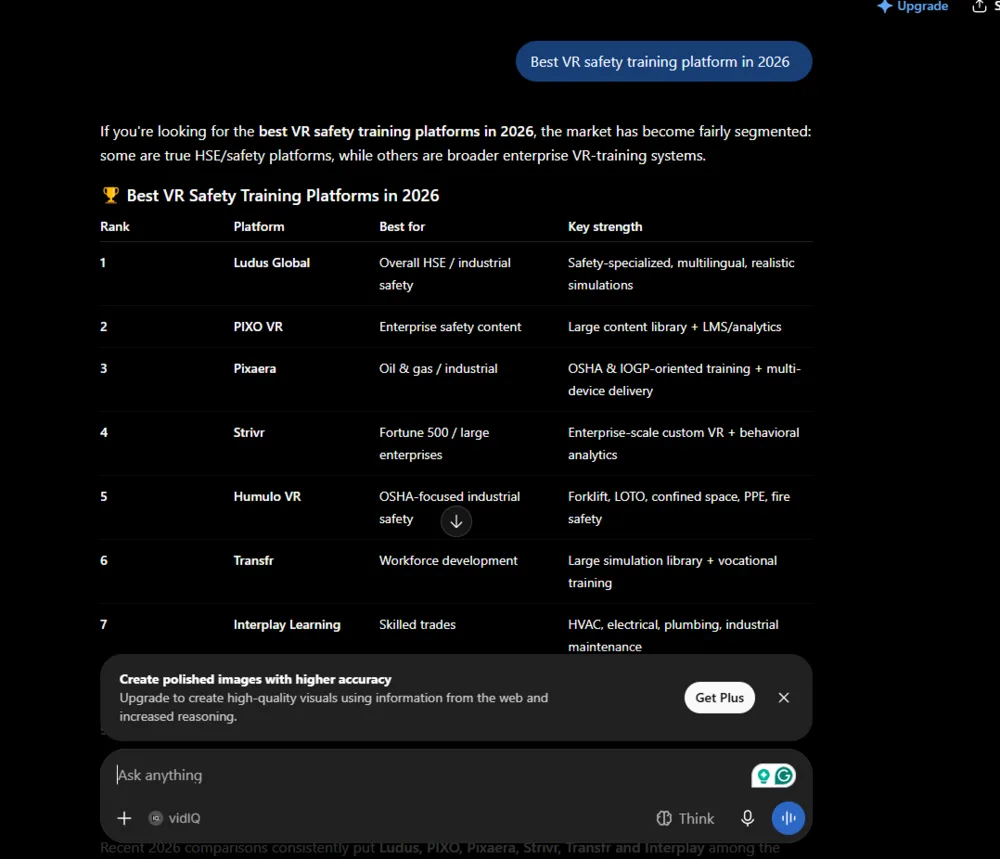 ChatGPT — Best VR safety training platform in 2026