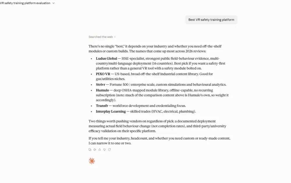 Claude — Best VR safety training platform